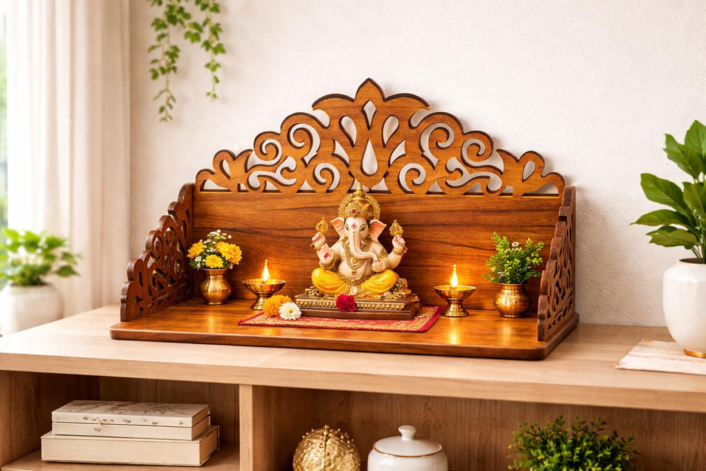 Fliptic Wooden Mandir for Home | Pooja Mandir for Home & Office | Wooden Puja Ghar Stand for Prayer Room | Small Devghar Temple for Living Room Decor & Daily Worship