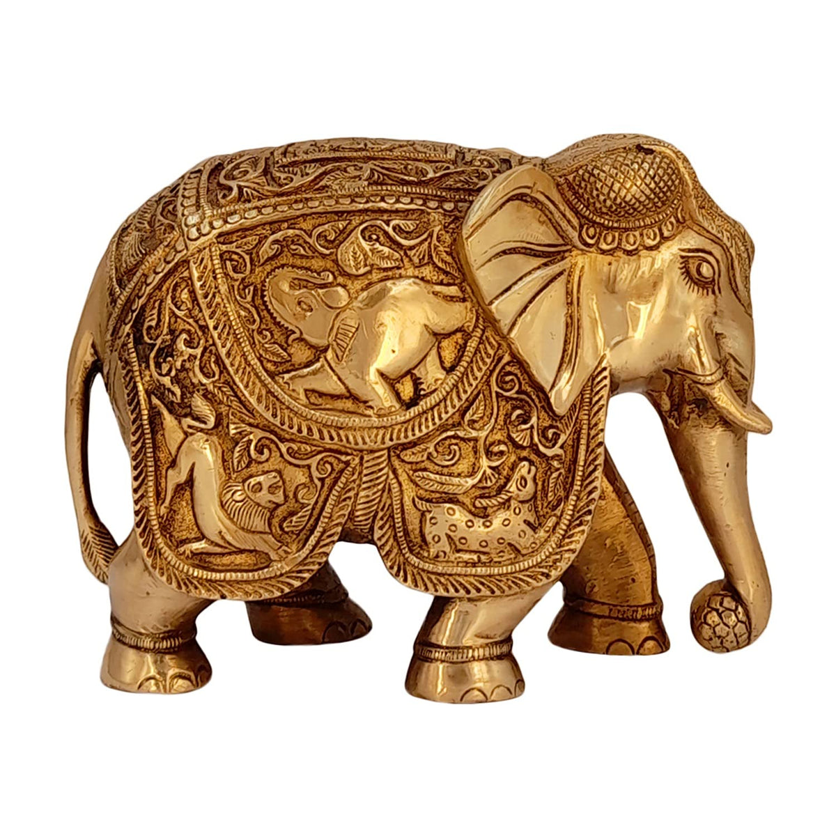 ARTVARKO Brass Elephant Trunk Down Ganesha & Animals Carving Vastu Hathi for Good Luck Success Prosperity Home Decor Gift | (LxWxH): 8x4x5.5 Inches Weight 3.2 Kg