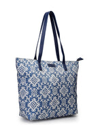 Aquatan Denim Blue Ikat Print Canvas Tote Bag | Eco Friendly Shopping Handbag | Cotton Handbag for Women’s Daily, College and Office - Black - Pack of 1