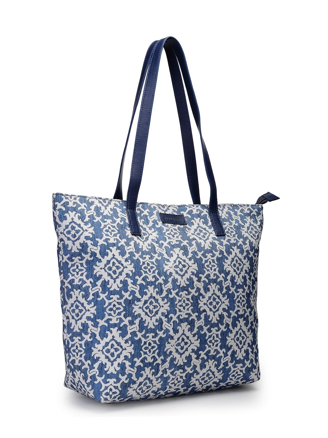 Aquatan Denim Blue Ikat Print Canvas Tote Bag | Eco Friendly Shopping Handbag | Cotton Handbag for Women’s Daily, College and Office - Black - Pack of 1