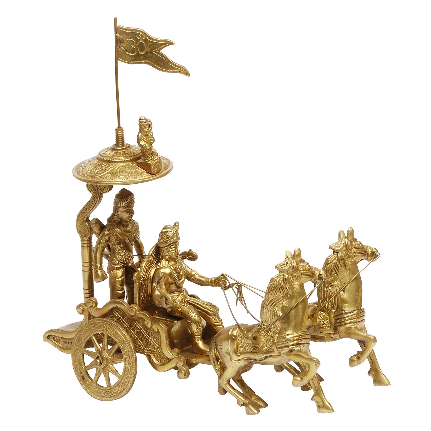 ARTVARKO Mahabharat/Geeta Arjun Chariot (Rath) with Krishna & Hanuman: Sculpted in Solid Brass Metal | Lord Krishna Arjun Rath Idol Showpieces