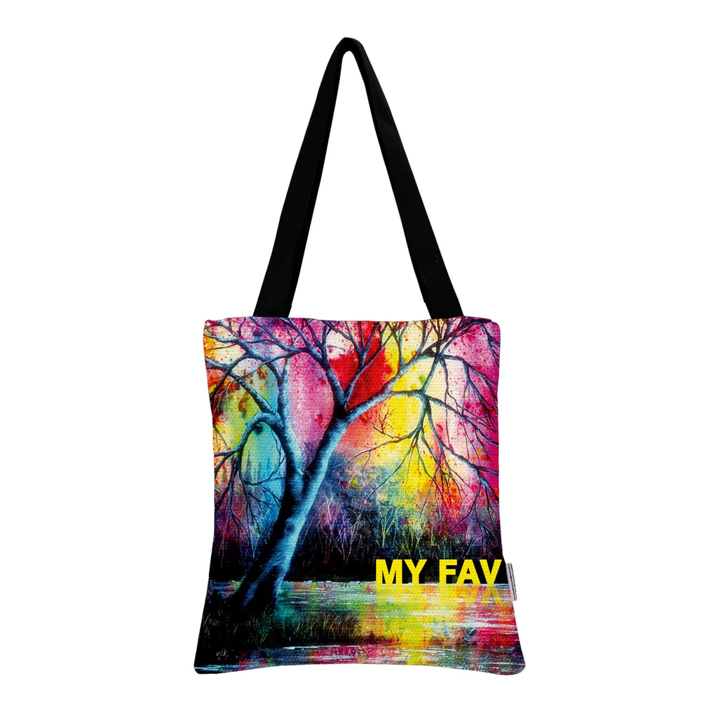 MY FAV Cotton Printed Canvas Tote Bag, for Travel,Yoga, Gym, Sports | Designer Shopping Bag | Compact, Lightweight and Eco-friendly - Capacity15kgs (6 Month Warrenty)