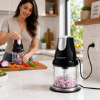 E-COSMOS® Ultra Fast 250 Watts Electric Chopper – Twin Blade Vegetable Cutter & Mincer – 500ml Plastic Bowl with Storage Lid – Durable 100% Copper Motor – Multi-Purpose Whisk & Blend (Black)