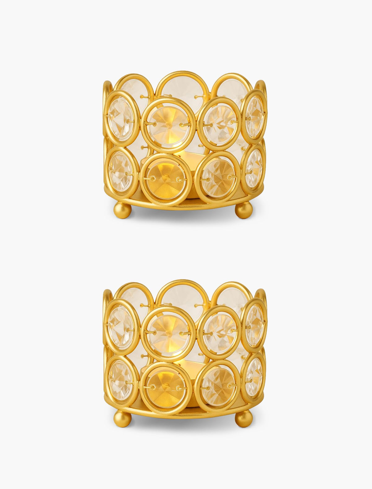 Homesake® Crystal Tea Light Candle Holders, Votives Bowl Candle Holders for Home Decoration, Diya Diwali Lights Centerpieces for Wedding Home Party Table Decoration, (Gold Set of 2)