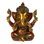 ARTVARKO Brass Taj Ganesha Bhagwan Idol Ganesha Statue Ganpati Murti for Home Entrance Decor Luck Gift Height 9 Inch