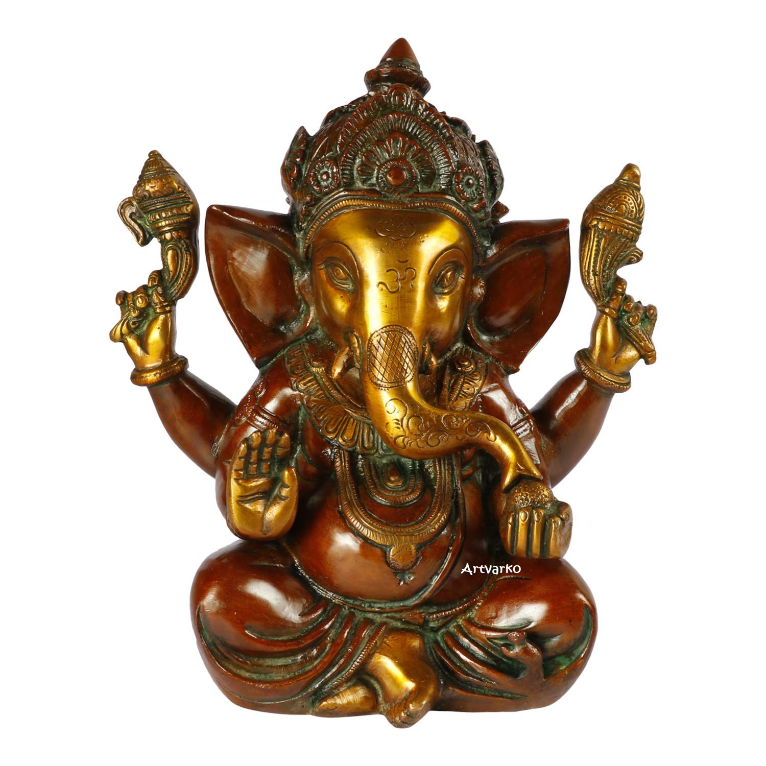 ARTVARKO Brass Taj Ganesha Bhagwan Idol Ganesha Statue Ganpati Murti for Home Entrance Decor Luck Gift Height 9 Inch