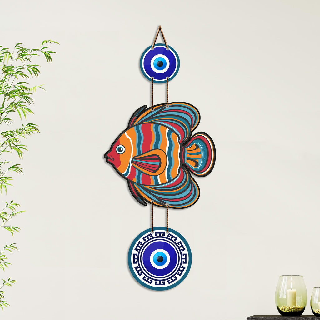 Artvibes Vastu Fish Evil Eye Wall Decor for Main Door | Lucky Fish MDF Wall Hanging Art | Positive Energy Accent for Living Room | Hallway | Office | Bedroom | Wall Art Gift (WH_8533N)