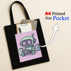 Kirmada Black Cotton Tote Bag | Recharge Mode Robot Design | Cute Tech & Gamer Tote for College, Office & Shopping | Zipper Closure | Reusable Eco Friendly Cotton Bag | Gift for Coders & AI Lovers