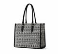 Designer Black Ethnic Geometric Tote Bag, Cotton Canvas with Faux Leather Handles, 36L x 12W x 24H cm, Top Zipper Closure, 2 Compartments