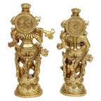 SVARUP Brass Radha Krishna Idol Living Room Showpiece in Gold Color Height 9 Inch