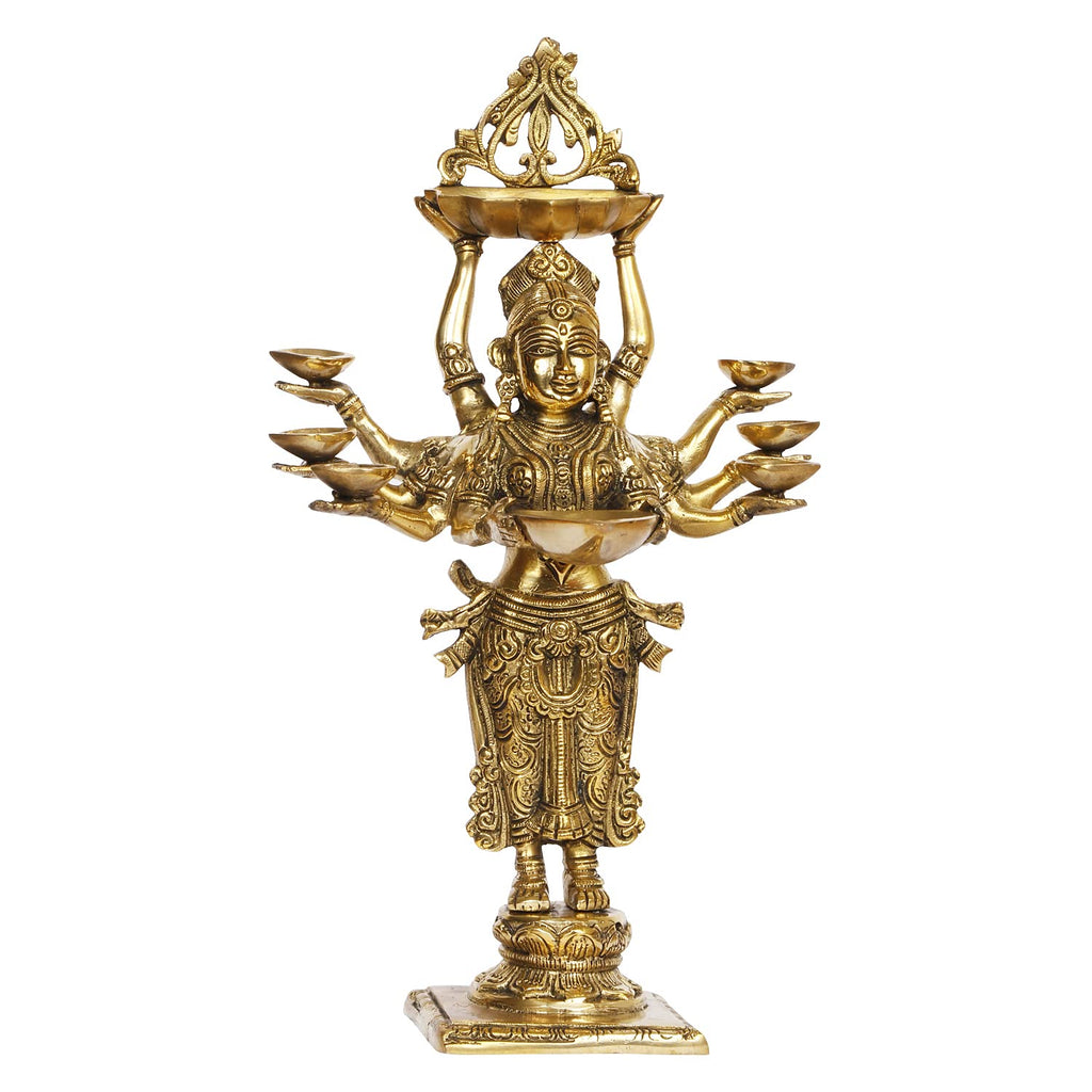 Artvarko Brass Lady Diya Eight Oil Lamp Deepak Idol Welcome Lady Deepluxmi Puja Decorations Indian Diwali Oil Lamp Pooja Light Mandir Home Decor Diyas 15 Inches