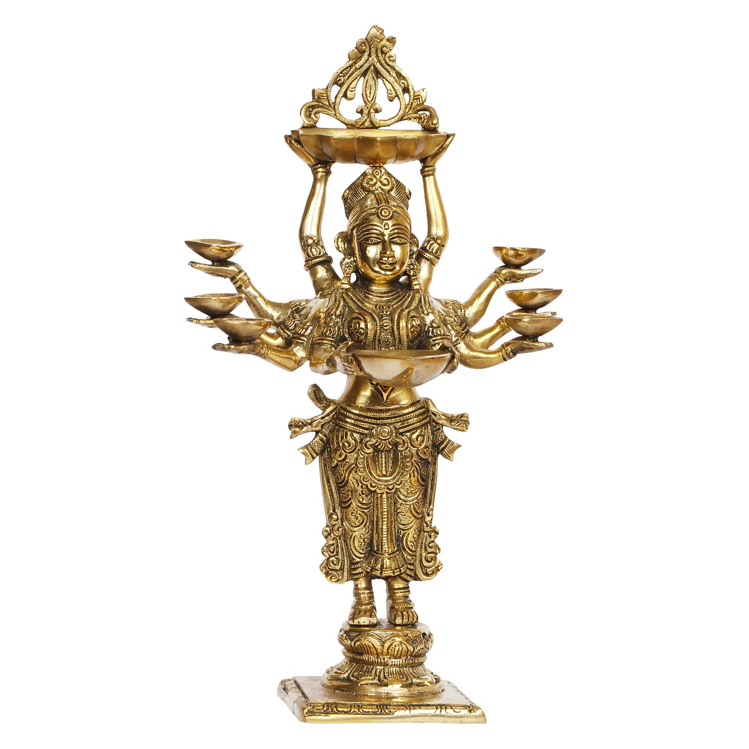 Artvarko Brass Lady Diya Eight Oil Lamp Deepak Idol Welcome Lady Deepluxmi Puja Decorations Indian Diwali Oil Lamp Pooja Light Mandir Home Decor Diyas 15 Inches