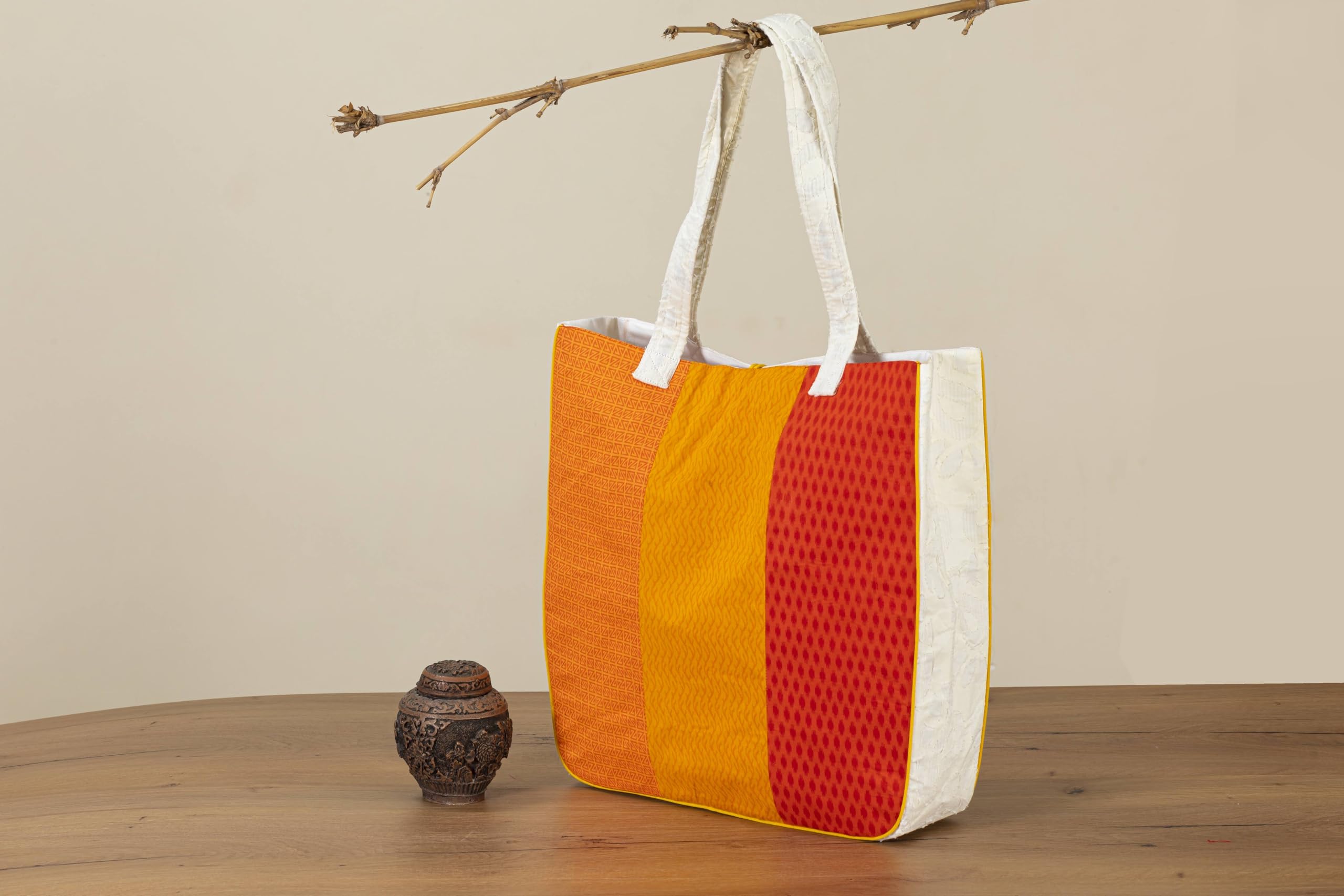 Shop Karishma Women's Reusable Shopping/Grocery Classic Tote Bag With Pocket Shoulder Cotton Handbag Travel Bag Multi-Purpose (Yellow Orange)