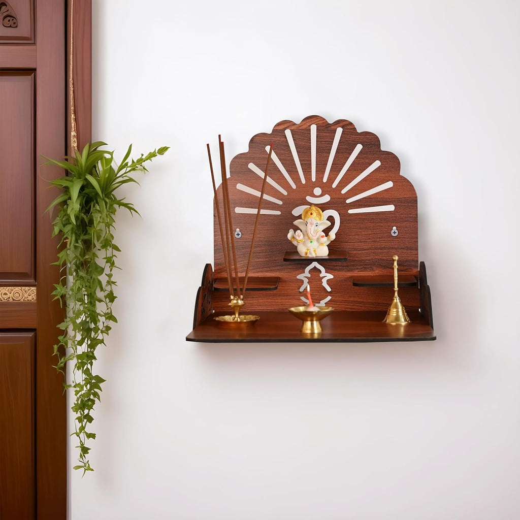 BerryBox Wooden Puja Mandir with Om for Home | Small Wall Mount & Table Top Pooja Temple | Compact Wooden Mandir Stand for Prayer Room, Living Room & Office Decor Medium Size