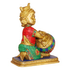 SVARUP Brass Shri Krishna Makhan Chor with Matki Kishan Bhagwan Murti Lord Krishna with Makhan Statue Height 7 Inch Weight 2.5 Kg Multicolor