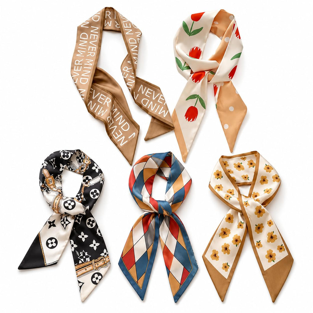 Satmarhz 5 Pcs Satin Hair Scarf for Women, Narrow Long Ribbon Scarf Set