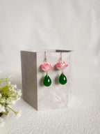 El Regalo Handmade Lotus Flower Dangle Earrings for Women & Girls | Elegant Pink Bloom & Green Teardrop Bead Drop Earrings | Nature-Inspired Traditional Boho Floral Fashion Jewellery Gift