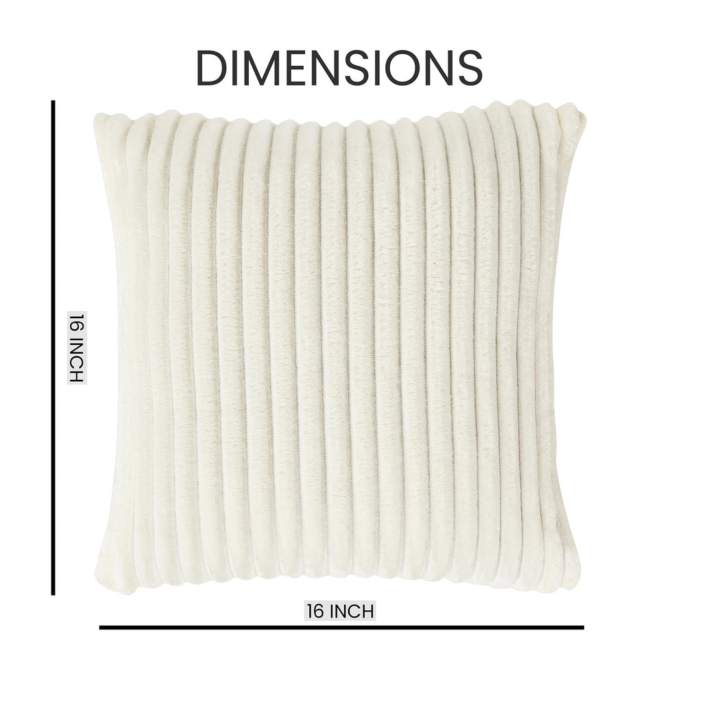 Yellow Weaves Pencil-Stripe Fur Cushion Covers | Soft Polyester | Decorative Sofa & Throw Pillow Covers | 16x16 Inches, Pack of 5 (Ivory)