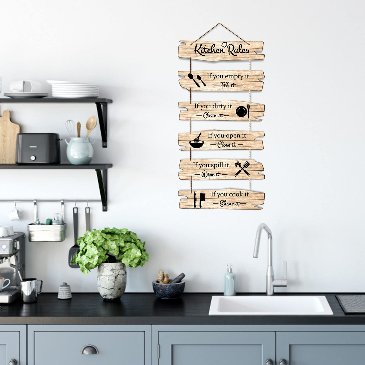 Artvibes Kitchen Rules Printed Wooden Wall Hanging For Cafe | Kitchen | Restaurants | Quotes Decor Item | Kitchen Quotes Wall Hanging | Wall Sculpture | Signs & Plaques | Gift Items (WH_3235N)