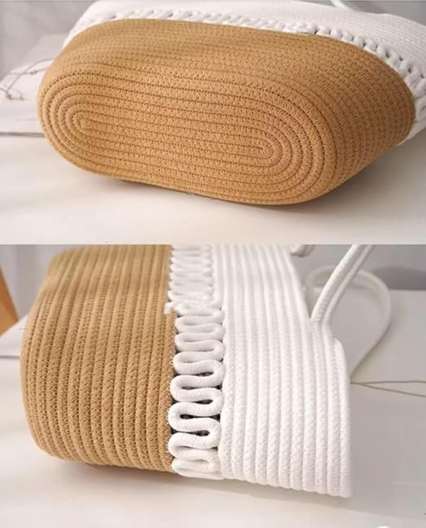 AIESY Cotton Rope Tote Bag for Women | Handmade Woven Shoulder Handbag | Lightweight Shopping Bag | Beach Bag | Daily Casual Travel Purse | Beige & White