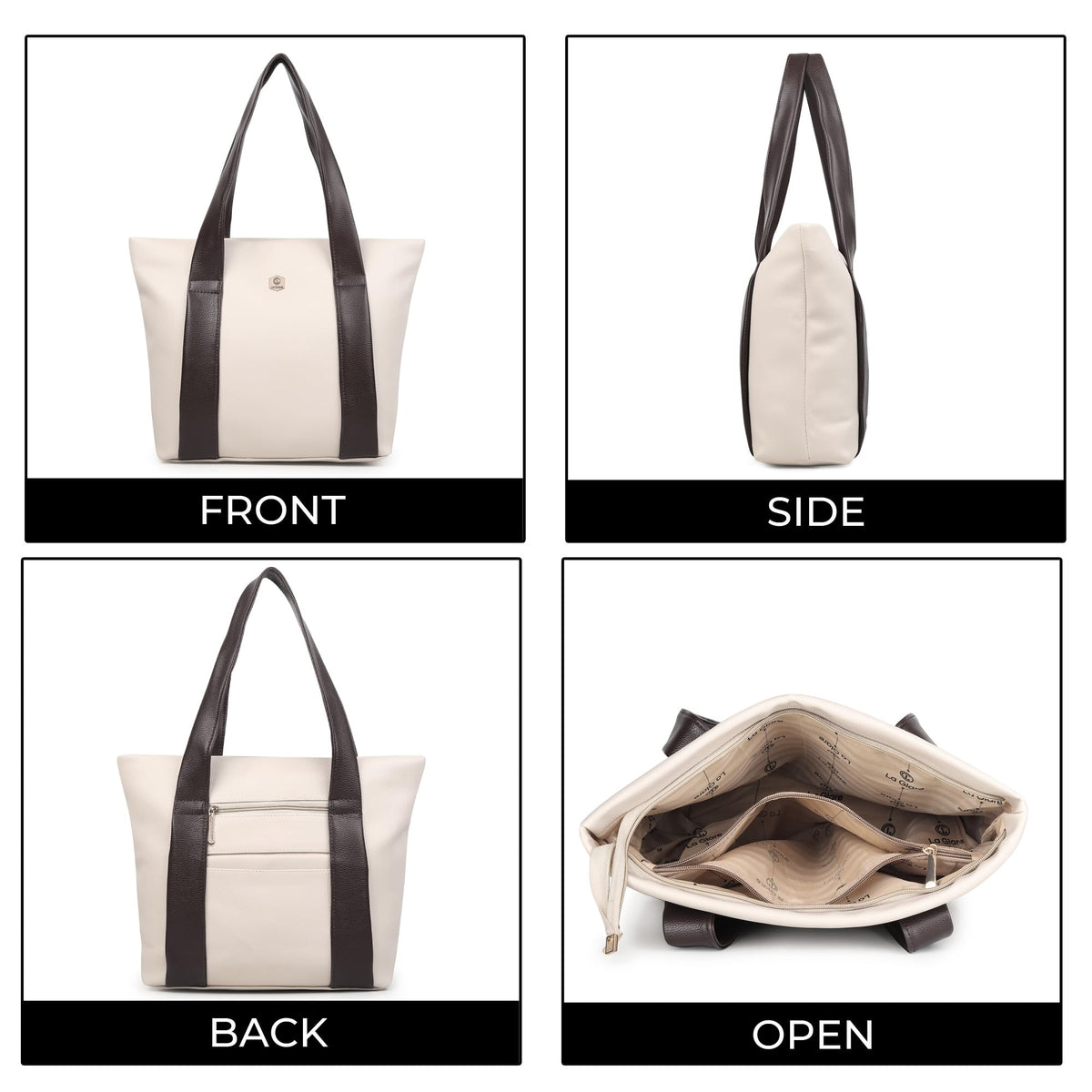 LA GLARE Women Tote Bag with Zipper, Double Compartment for Smart Storage | Handbag for Office use, travel, college, work