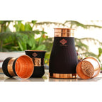 INDIAN ART VILLA Copper Bedroom Bottle & Glass Set - Black Silk Finish, 1100 ml - Elegant Drinkware Gift Set