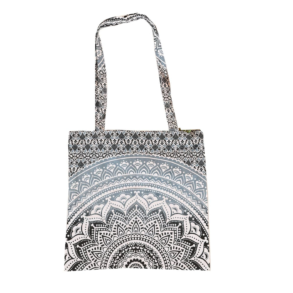 Ravaiyaa - Attitude is everything Cotton Shoulder Bag/Tote Bag For Women| Printed Multipurpose Handbag With Top Zip | Best For Shopping, Travel, Work, Beach, Office, College (White Grey Ombre Mandala)