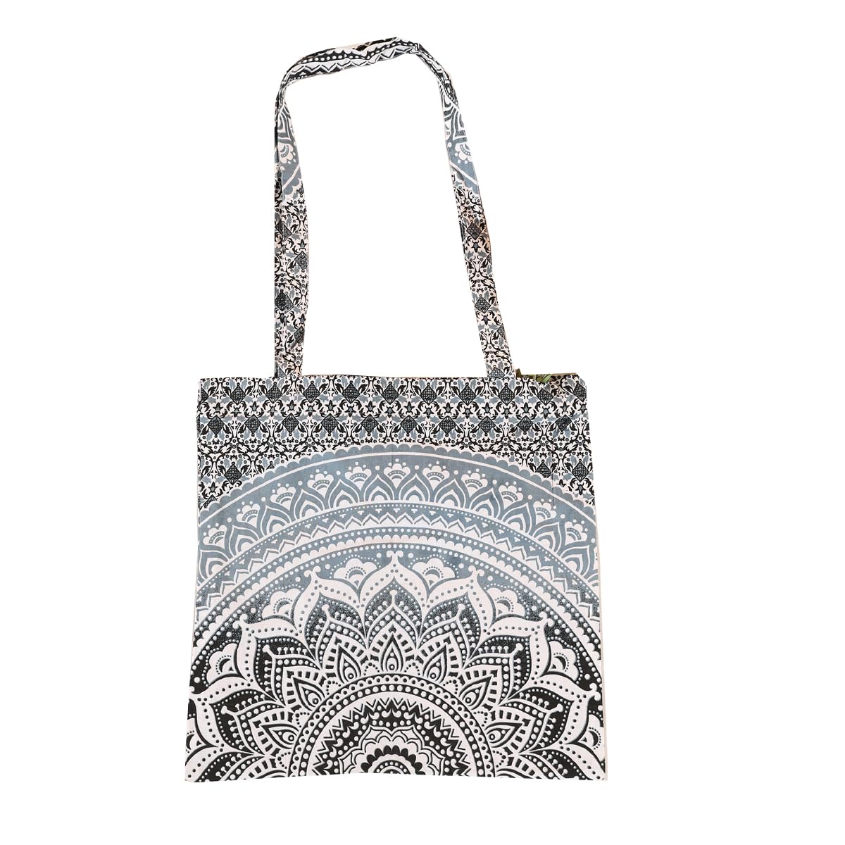 Ravaiyaa - Attitude is everything Cotton Shoulder Bag/Tote Bag For Women| Printed Multipurpose Handbag With Top Zip | Best For Shopping, Travel, Work, Beach, Office, College (White Grey Ombre Mandala)