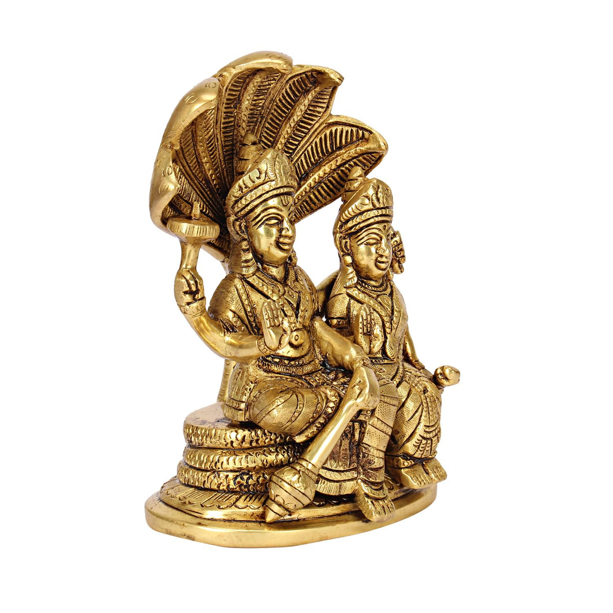 ARTVARKO Brass Vishnu Laxmi Sitting on Sheshnaag Murti Lord Bhagwan Vishnu Narayan Lakshmi Laxmi Statue for Home Decor Mandir Pooja Gift 6.5 Inch