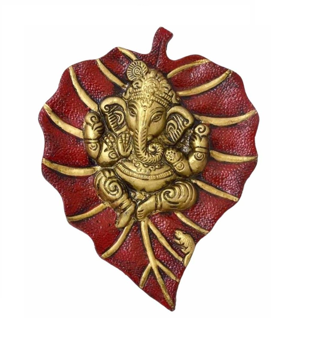 Prince Home Decor & Gifts Multicolour Handmade Decorative Feng Shui Metal Pan Leaf Hanging Ganesh Ji Statue (red Color)