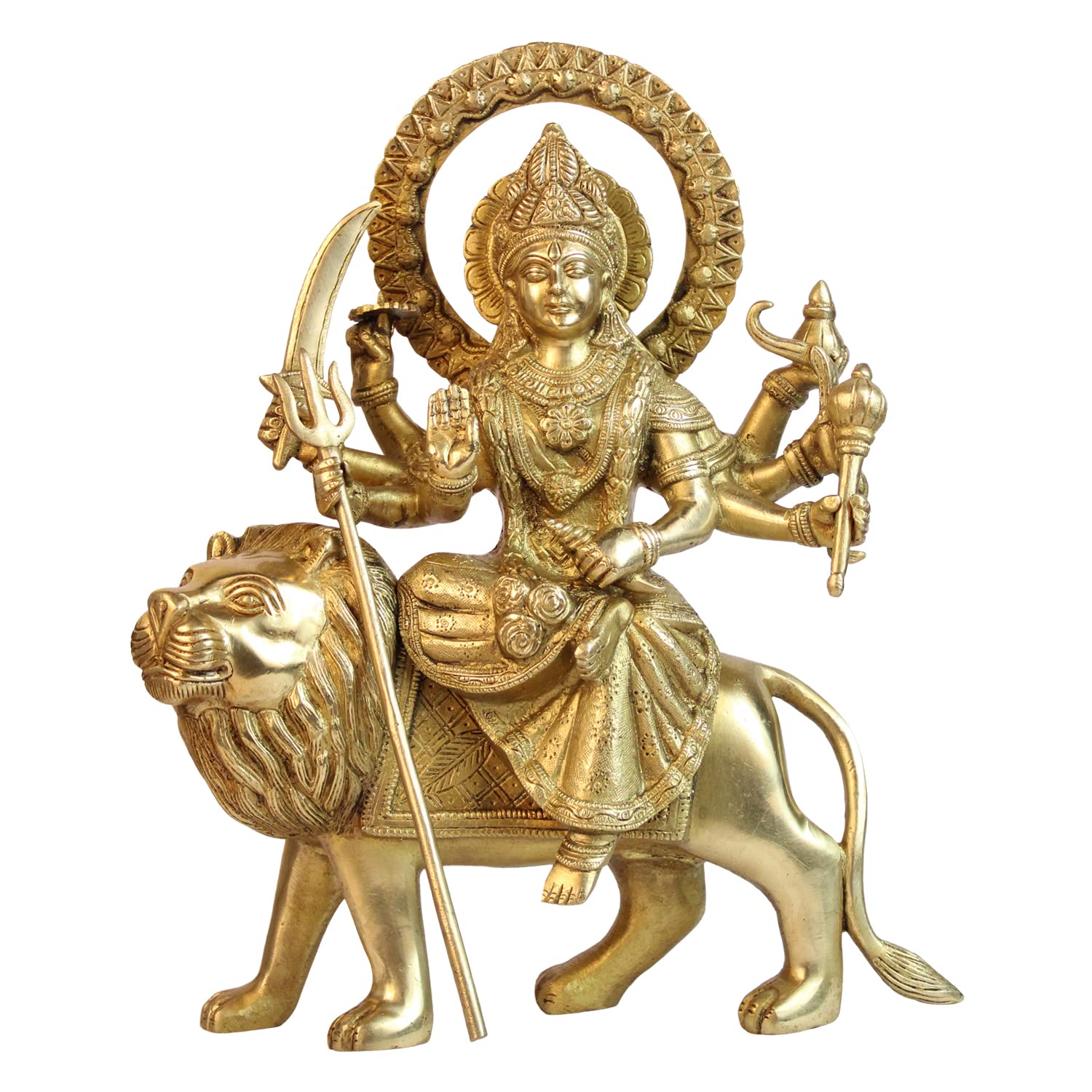 ARTVARKO Brass Maa Durga Idol Sitting On Lion Ma Sherwali Murti Devi Statue for Home Mandir Office Gift Navratra Puja 12 Inches