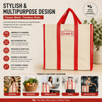 DOUBLE R BAGS Big Eco Cotton Canvas Shopping Bags For Carry Milk Grocery Fruits Vegetable With Reinforced Handles Jhola Bag (Pack of 3, Red)