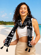 KE KANHA EXPORTS|Cotton Scarf For Women|Beach Printed Tassel Scarf|Multicolor|70x20 Inch