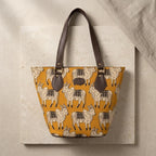 MUMBAI AT HERITAGE Adaa Women's Canvas Tote Bag with Traditional Pichwai Cow Motif Print, Large Capacity Shoulder Handbag with Faux Leather Straps for College Office Travel, Mustard Yellow