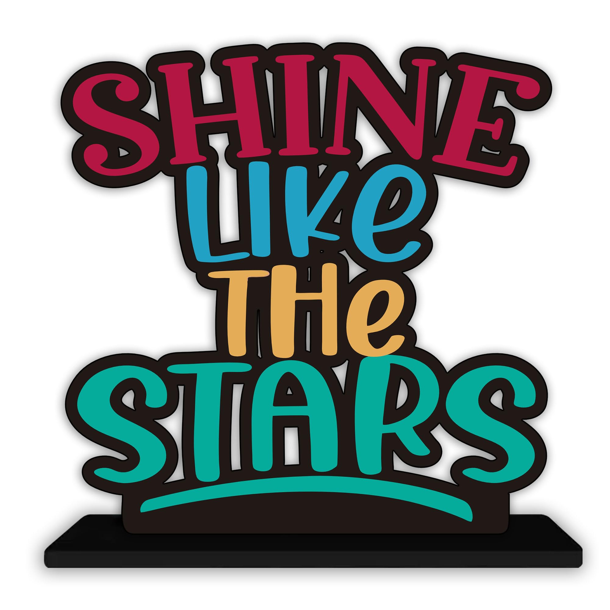 Artvibes Wooden Idols and Figurine Shine Like The Stars Inspirational Quotes Table Decor for Office Desk Showpiece Home Decoration, Livingroom | Modern Gifting Item (SP_1164), Inspirational