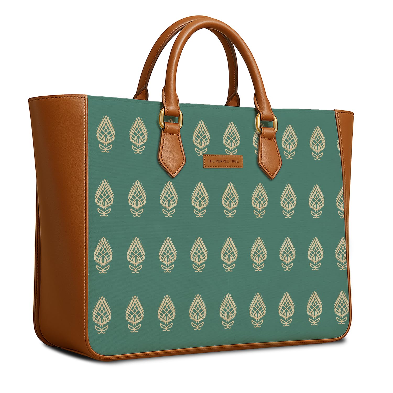 The Purple Tree Women's Office Essential Bag | Vegan Leather Handbag with Laptop Compartment | Spacious Office Bag | Durable Non-Fade Designer Work Tote for Travel, College & Daily Use (Teal Motif)