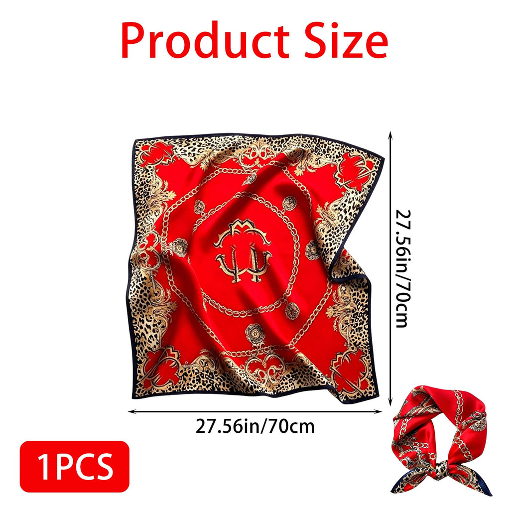 FVALIRD Silk-Like Scarf for Women Stylish - 27.56in Satin Head Scarf, Red Leopard Print Neckerchief, Hair Scarf for Women & Bag Accessory