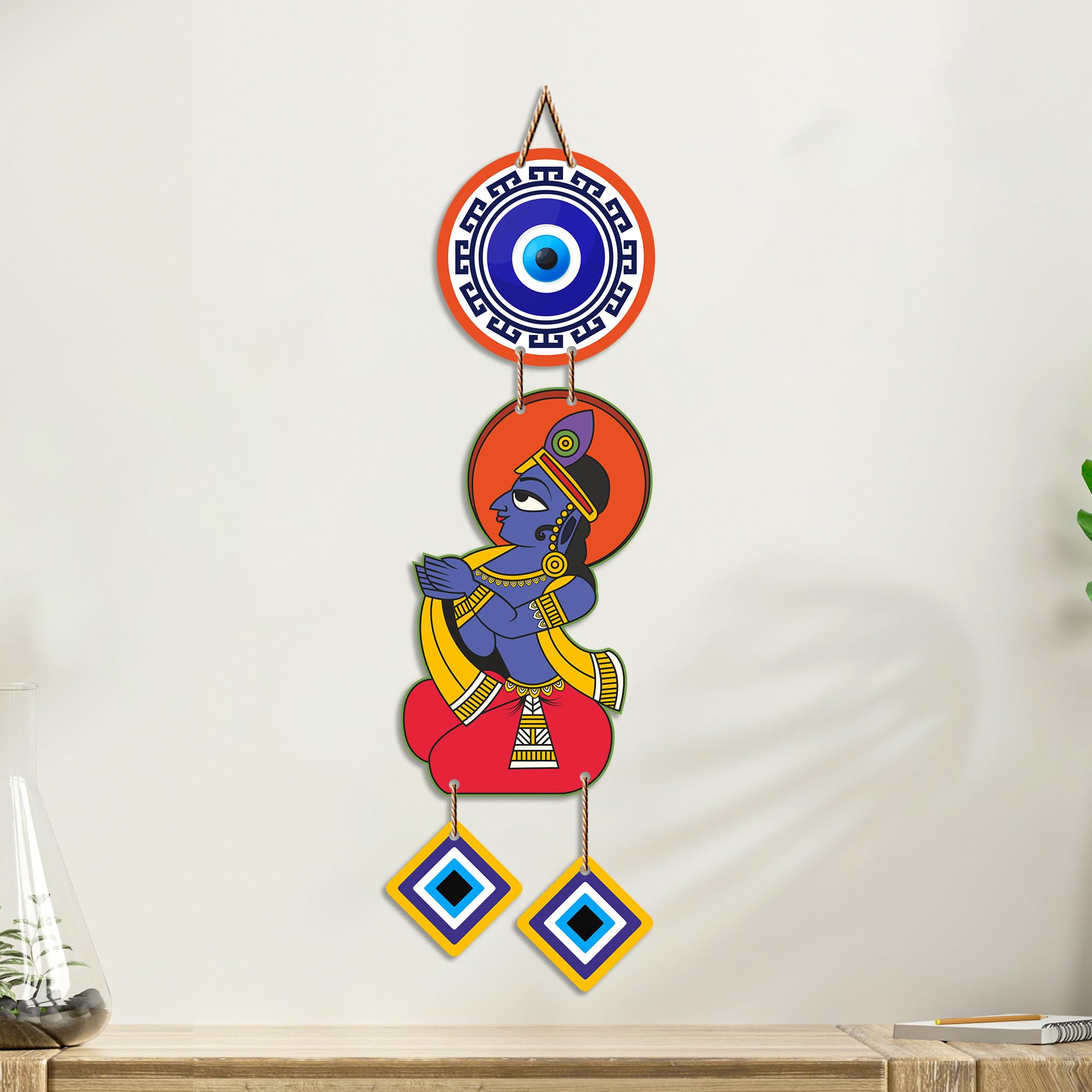 Artvibes Cute Kanha Evil Eye Wall Decor for Main Door Entrance | Nazar Protection Hanging for Home Temple Living Room Bedroom | Good Luck Vastu Decorative Gift (WH_8574N)