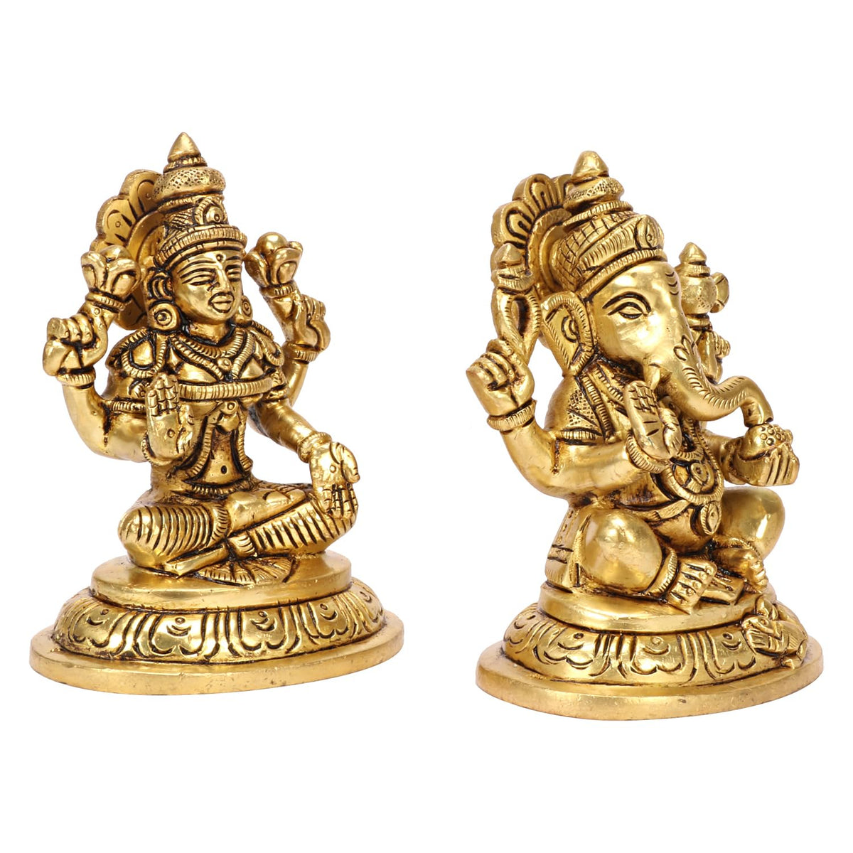 SVARUP Brass Lakshmi Ganesha Laxmi Ganesh Idol for Diwali Pooja Home Decor (Height 4 inch Gold Color)