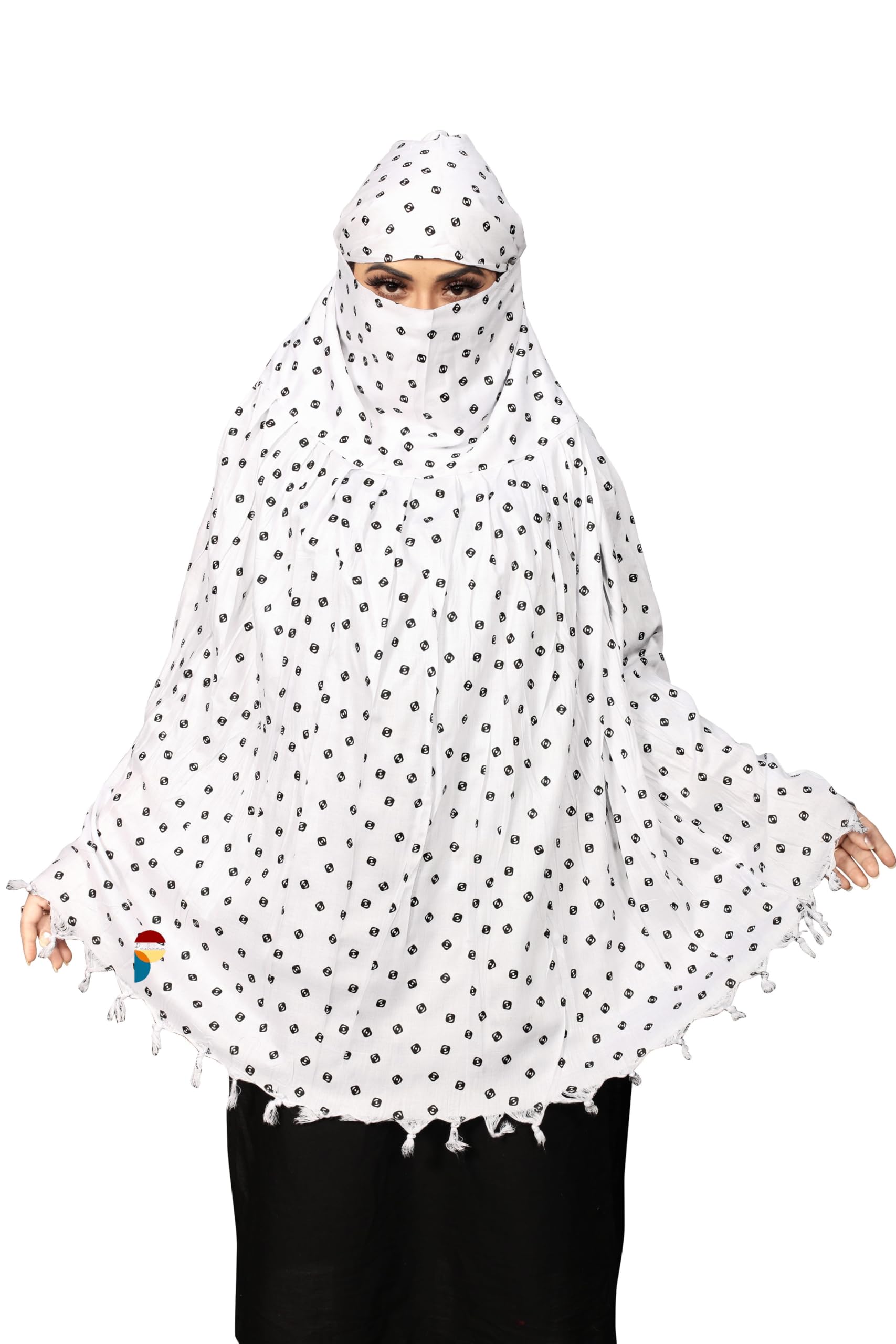 PRACHARAN Cotton Innovative Stylish 1 Black Dot Printed Pattern Fancy Scarf With Sun Protection Cover Face Cotton Driving Scarf for Women's and Girls
