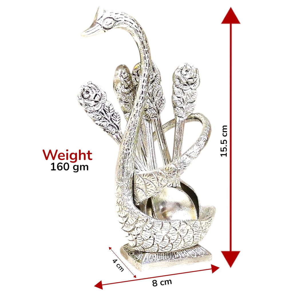 Kridaykraft Metal Swan (Duck) Silver Spoon Stand for Dining Table/6 Pc Spoon Set with Stand/Decorative Spoon Rest Showpiece Item for Dining Table...