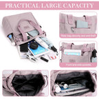 PALAY Tote Bag for College Girls Women Purple Nylon Multi-Pockets Handbag