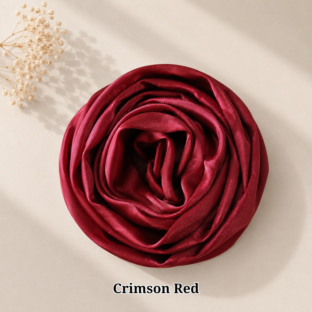 Leaf & FEATHER™ Muna Satin Hijab Scarf for Women | 200 x 70 cm | Silky Smooth & Lightweight | Daily and occational wear (Crimson Red)