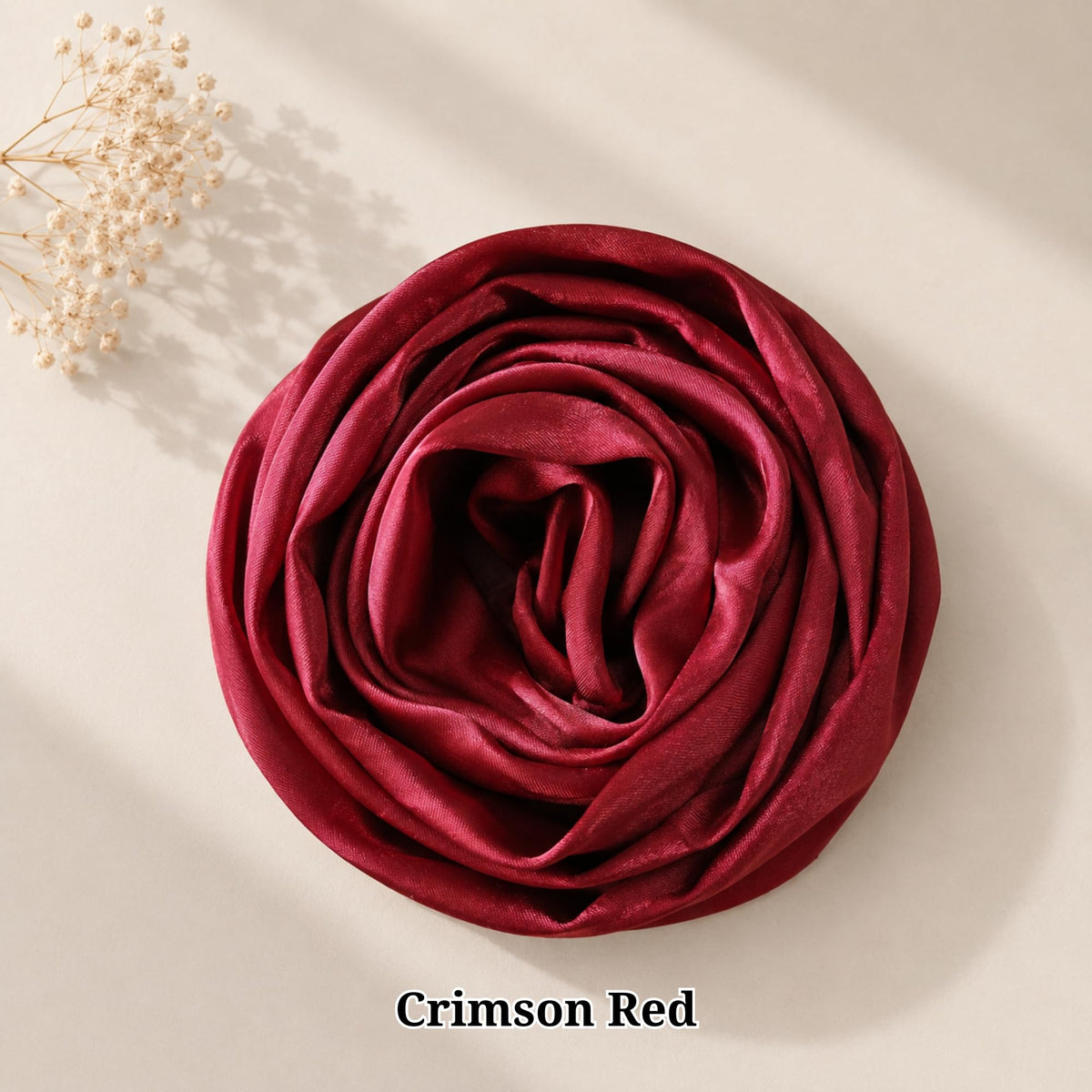 Leaf & FEATHER™ Muna Satin Hijab Scarf for Women | 200 x 70 cm | Silky Smooth & Lightweight | Daily and occational wear (Crimson Red)