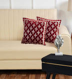 DECOMIZER Jacquard Geomteric Cushion Covers 16 inch x 16 inch Set of 2 Ethnic Motifs Cushion Covers,Design- Plus,Color- Maroon
