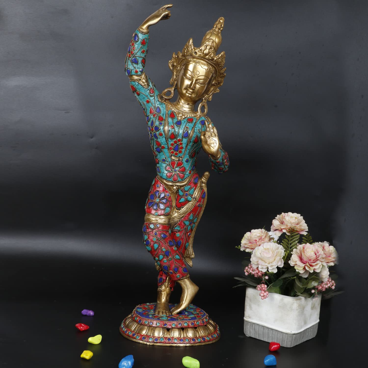 ARTVARKO 20 Inches Large Goddess Tara Brass Standing Statue Tara Statue for Health Happiness Wealth | Dancing Idol Home Décor Sculpture