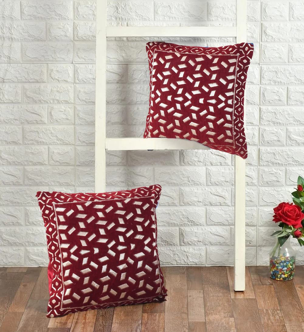 DECOMIZER Jacquard Geomteric Cushion Covers 24 Inch X 24 Inch Set Of 2 Ethnic Motifs 240 TC Cushion Covers,Design- Bricks,Color- Maroon