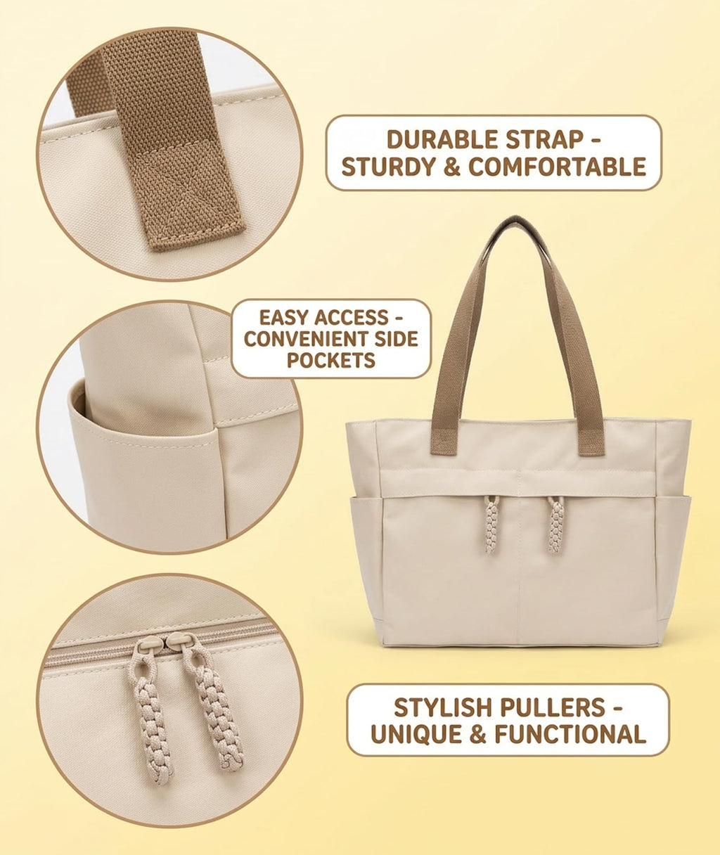 KSAIBINID College Tote Bag for Women, Japanese Style Minimalist White Shoulder Handbag for Daily Commute and Shopping, Casual Purse for Girls