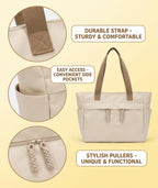 KSAIBINID College Tote Bag for Women, Japanese Style Minimalist White Shoulder Handbag for Daily Commute and Shopping, Casual Purse for Girls