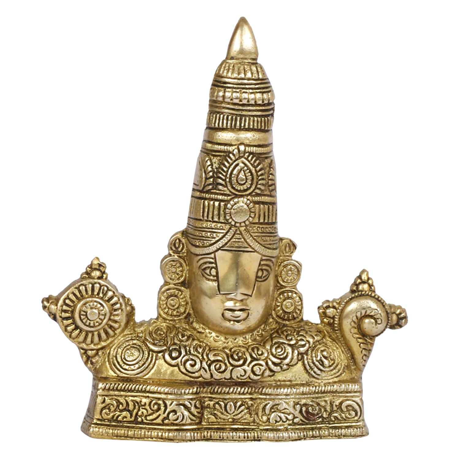 ARTVARKO Brass Lord Tirupati Balaji Sri Venkateswara Balaji Face with Shankh Chakra Namah Table Top/Wall Hanging Idol Showpiece Home Décor Gold.6.5 Inch